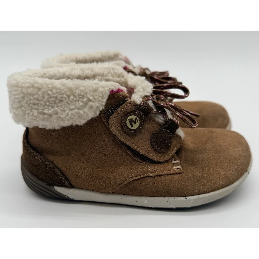 Merrell Toddler's Girl Sz 10 W Bare Steps Boots Chestnut Faux Fur Lining